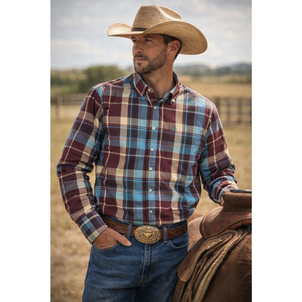 Cinch Men's Long Sleeve Plaid Western Rodeo XL Button Down Cowboy Cotton